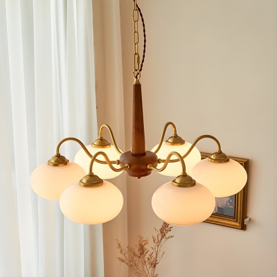 Stunning Modern Gold Chandelier with Opalescent Glass Shades and Adjustable Hanging Length