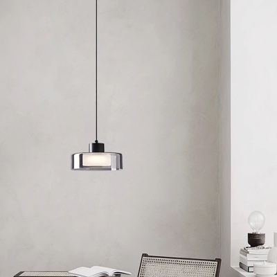 Industrial Metal Cylinder Pendant with Adjustable Hanging Length and Glass Shade