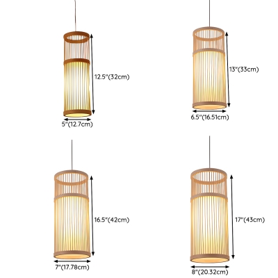 1-Piece Modern Bamboo Pendant Light with Adjustable Hanging Length and White Fabric Shade