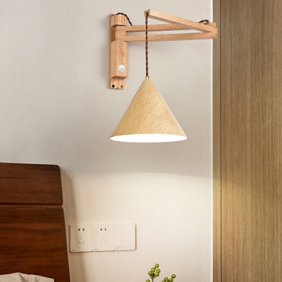 Adjustable Wood Modern LED Wall Lamp with Rubber Wood Shade for Bedroom