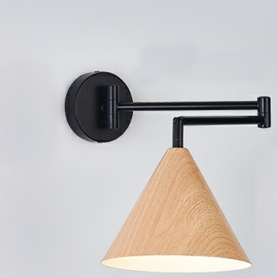 Adjustable Wood Modern LED Wall Lamp with Rubber Wood Shade for Bedroom