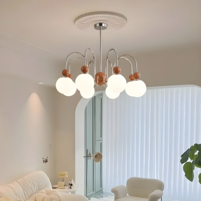 Sleek Stainless Steel Chandelier with Adjustable Hanging Length and Opalescent Glass Shades