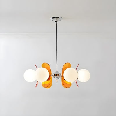 Modern Globe Chandelier - LED/Incandescent Ambient Lighting, White Glass Shades