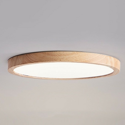 Modern Wood Flush Mount Ceiling Light with 3 Color Light, LED Bulb and Acrylic Shade