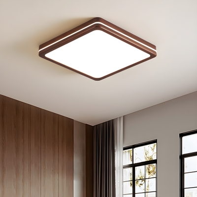 Modern LED Bulbs Walnut Wood Acrylic Shade Flush Mount Ceiling Light