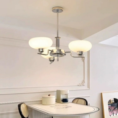 Modern Metal Chandelier with White Glass Shades – Elegant Lighting with Adjustable Hanging Length