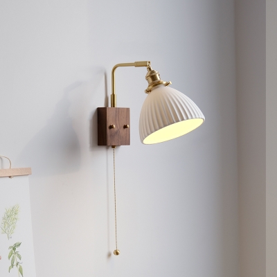 Modern Metal Wall Lamp with Ceramics Shade and Pull Chain Switch
