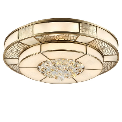 Elegant Gold Colonial Style LED Bulb Flush Mount Ceiling Light with Crystal Component