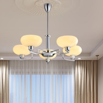 Modern LED Chandelier with Upward-Glowing Opalescent Glass Shades and Adjustable Hanging Length