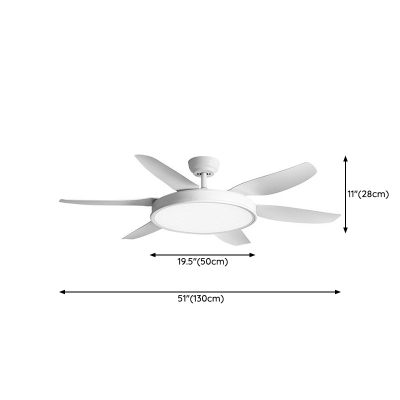 White Metal Modern Ceiling Fan with Remote and Wall Control, LED Light and 6 White Blades