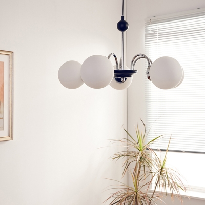 Contemporary White Glass Globe Chandelier with Adjustable Hanging Length for Modern Home Decor