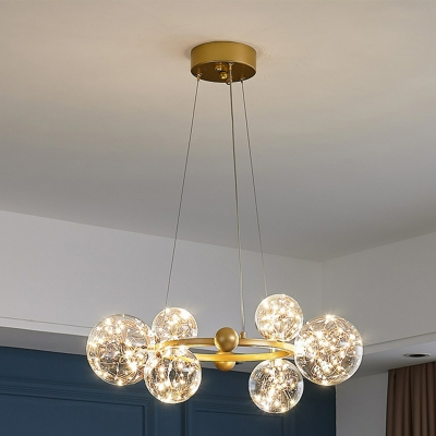 Modern LED Gold Chandelier with Clear Glass Shade and Adjustable Hanging Length