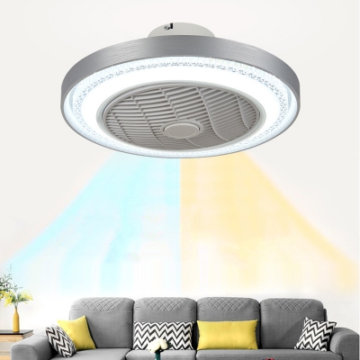 Modern Metal Flushmount Ceiling Fan with Remote Control & LED Lights