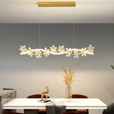Modern Metal Island Light with White Shade, LED Bulbs and Clear Crystal Component