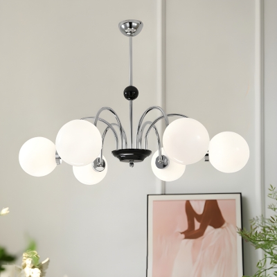 Modern Simple Chandelier with White Glass Shades for Living Room
