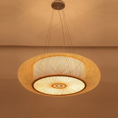 Modern Style Wood Pendant Light with Adjustable Hanging Length for Living Room