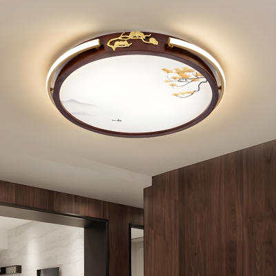 Modern Wood Flush Mount Ceiling Light with Acrylic Shade, 3 Color Light, LED Bulbs