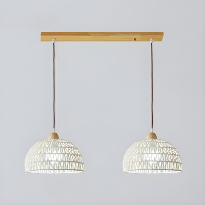 Modern Wood Pendant with Adjustable Hanging Length and White Rattan Shade