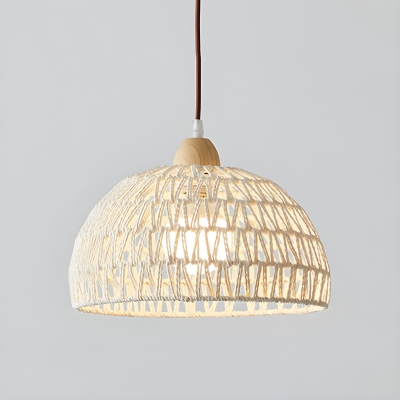 Modern Wood Pendant with Adjustable Hanging Length and White Rattan Shade