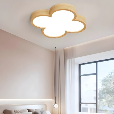 Wooden Flush Mount Ceiling Light for Modern Home Decor with Acrylic Shade and LED Bulbs