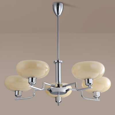 Modern LED Chandelier with Upward-Glowing Opalescent Glass Shades and Adjustable Hanging Length