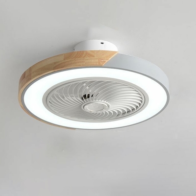 Modern White LED Ceiling Fan with Stepless Dimming, Remote Control