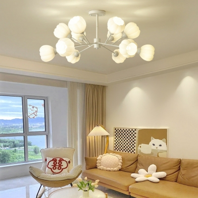Contemporary Simple LED Chandelier in Elegant Metallic Finish with White Glass Shade