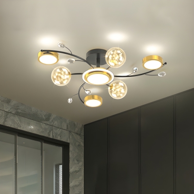 Gold Modern Close To Ceiling Light with Glass Shades for Residential Use