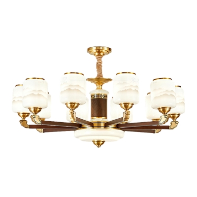 Modern Sleek Metal Chandelier with Glass Shades and Adjustable Hanging Length in Gold