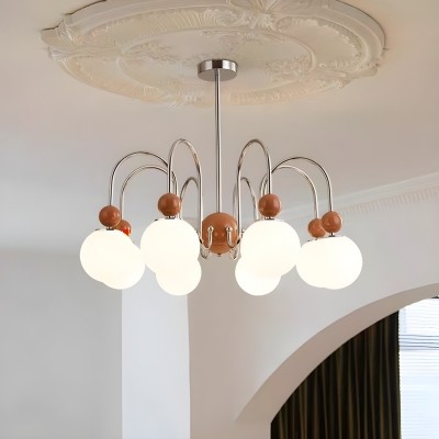 Elegant Metal Chandelier with White Glass Shades and Adjustable Hanging Length