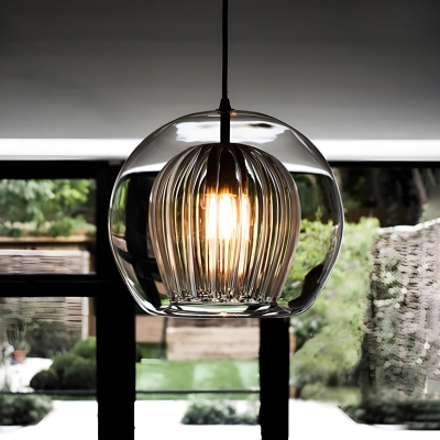 Industrial Style Metal Pendant with Clear Glass Shade and Adjustable Hanging Length