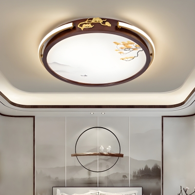 Modern Wood Flush Mount Ceiling Light with Acrylic Shade, 3 Color Light, LED Bulbs