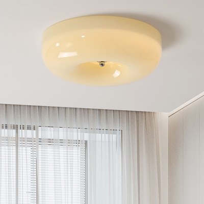 Modern LED Flush Mount Ceiling Light with 3 Color Light and Glass Shade for Residential Use