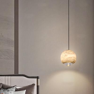 Contemporary Copper Pendant Light with Adjustable Hanging Length and White Stone Shade