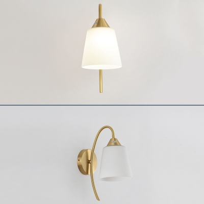 Elegant Style 1-Light White Glass Shade Wall Sconce with Copper Material in Gold