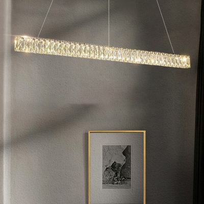 Modern Crystal Island Pendant Light with Clear LED Bulb Steel Construction Adjustable Length