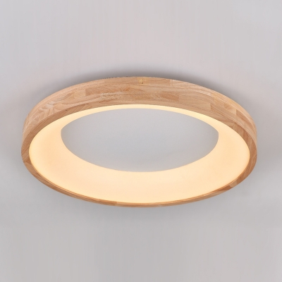 Natural Wood Flush Mount Ceiling Light with White Acrylic Shade - Modern Style