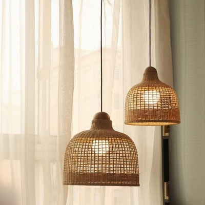 Stylish Wood Pendant Light with Adjustable Hanging Length and Silk Shade