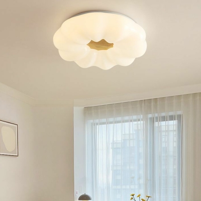 Wood LED Flush Mount Ceiling Light with Acrylic White Shade for Modern Home