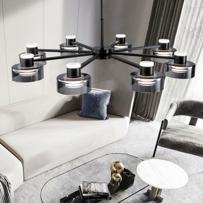 Modern Black Chandelier with White Glass Shades, Adjustable Hanging Length