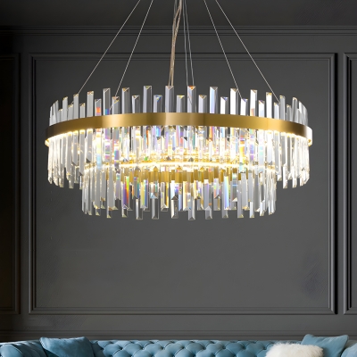 Modern Gold Chandelier with Crystal Clear Shades and Adjustable Hanging Length for Living Room