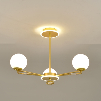 White Chandelier with Glass Shades - Modern Style, LED Compatible & Adjustable Hanging Length