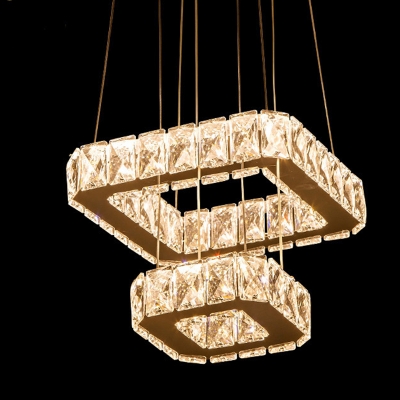 Modern Single-Tier Gold Steel Chandelier with Ambient Shade, Dimming 3-Color LED Lights