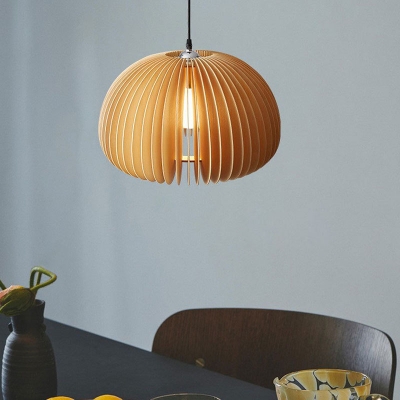 Modern Wood Pendant Light with Adjustable Hanging Length and Round Canopy Shape for Living Room