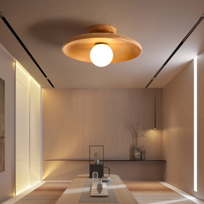 Modern Wooden Semi-Flush Mount Ceiling Light with Rubber Wood Shade
