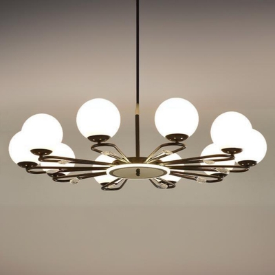 White Chandelier with Glass Shades - Modern Style, LED Compatible & Adjustable Hanging Length