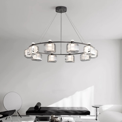 Black Modern Chandelier with Clear Glass Shades and Adjustable Hanging Length