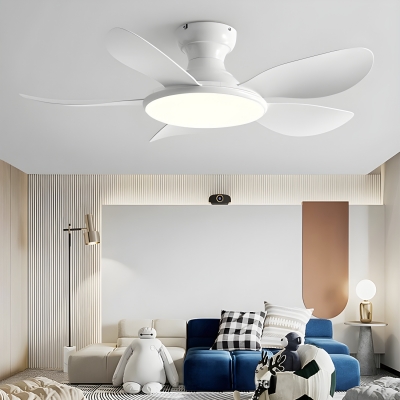Flush Mount Ceiling Fan with Remote Control and Integrated LED Light - Modern Acrylic Blades