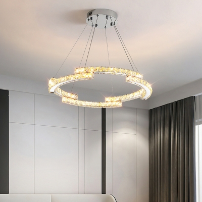 Modern Chrome LED Chandelier with Clear Crystal Shade and Remote Control dimming