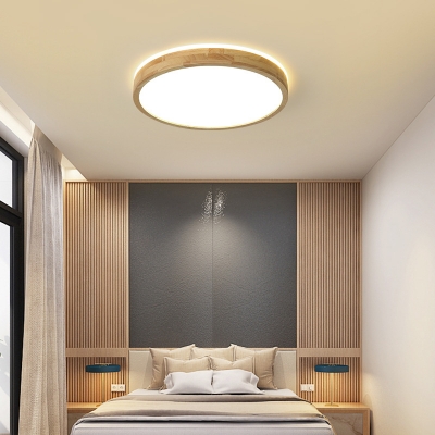 Modern Wooden Close To Ceiling LED Light with White Acrylic Shade for Home Use